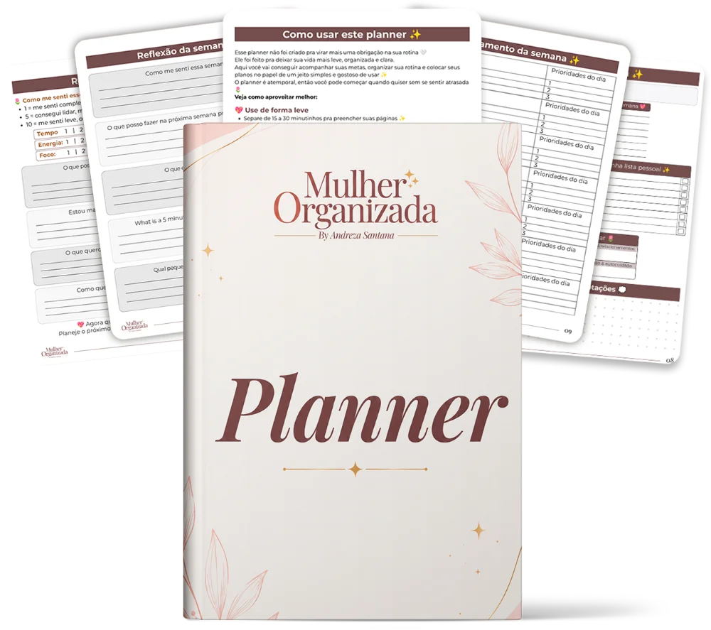 Planner Mensal e Semanal digital com páginas de reflexão e prioridades